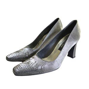 Stuart Weitzman Silver Explosion Rhinestone Square Toe Heels Sz 8AA